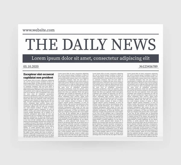 Vector mock up of a blank daily newspaper. Fully editable whole newspaper in clipping mask. Vector stock illustration, — Stock Vector