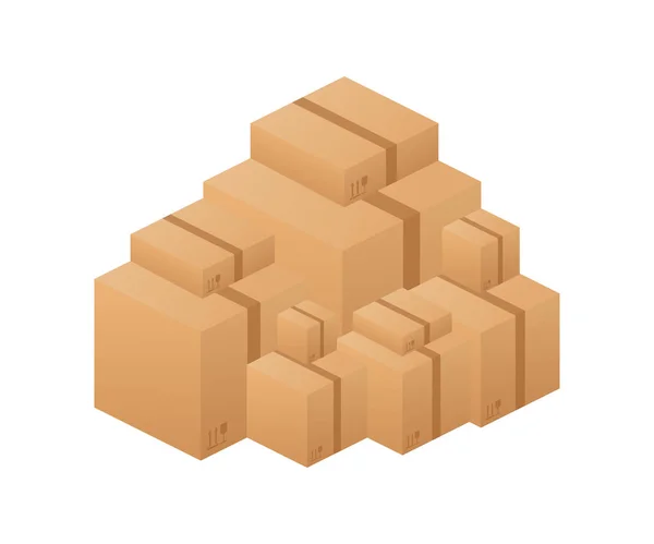 Pile of stacked sealed goods cardboard boxes. Vector stock illustration. — Stock Vector