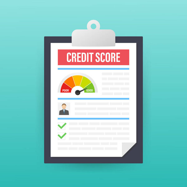 Credit score document. Paper sheet chart of personal credit score information. Vector stock illustration.