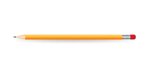 Gelber realistischer Bleistift mit Schatten. Vektor-Illustration isoliert auf weißem Hintergrund. — Stockvektor