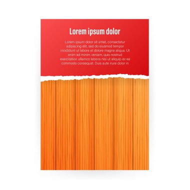 Ahşap arka plan dokusu üzerine yırtık kağıt, A4 boyutunda İş broşürü el ilanı tasarım düzeni şablonu.