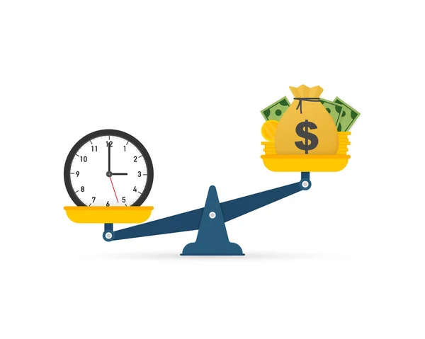 Time is money on scales icon. Money and time balance on scale. Vector illustration. — Stock Vector