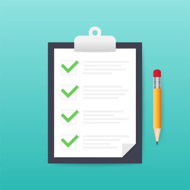 Liste simgesi olan pano. Web için kontrol listesi simgesine sahip pano. Vektör illüstrasyonu.
