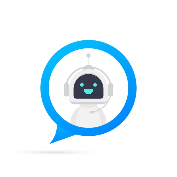 Chat Bot pomocí notebooku, Robot Virtuální pomoc webové stránky nebo mobilní aplikace. Voice Support Service bot. Online podpůrný robot. Vektorová ilustrace. — Stockový vektor
