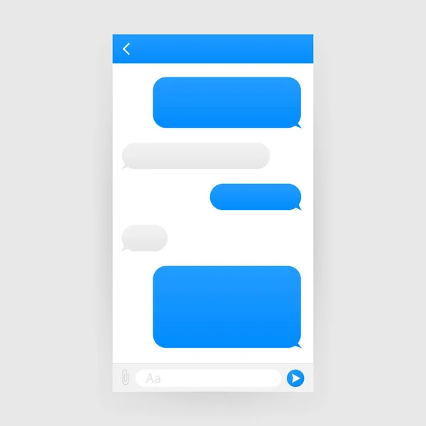 Chat εφαρμογή διασύνδεσης με παράθυρο διαλόγου. Καθαρή κινητό σχεδιασμό Ui έννοια. SMS Messenger. Εικονογράφηση διάνυσμα. — Διανυσματικό Αρχείο