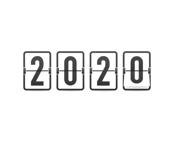 Countdown to new year 2020. Retro flip clock on black background. Template of greeting cards. Vector illustration. — Stock Vector