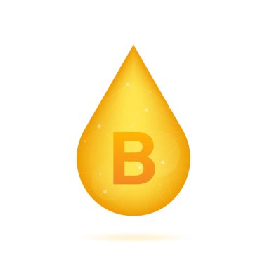 B vitamini, sarı kapsül. Sarı baloncuk, gerçekçi vektör tasarımı.