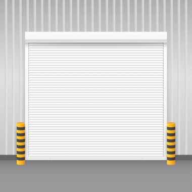 Beyaz arka planda Rolling Shutters ile Vektör Kapısı. Vektör illüstrasyonu.