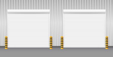 Beyaz arka planda Rolling Shutters ile Vektör Kapısı. Vektör illüstrasyonu.