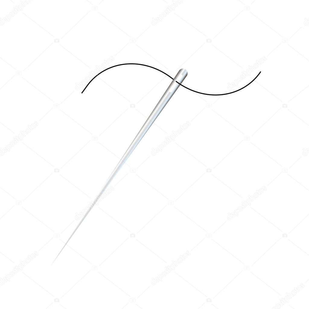 The thread in the needle vector. Silhouette of a thread in a needle hole. Vector stock illustration.