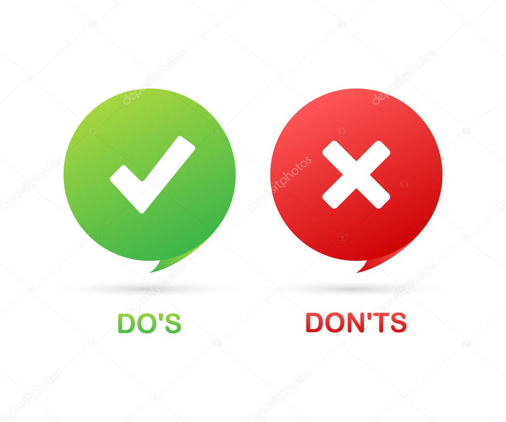 Do's and Don'ts like thumbs up or down. flat simple thumb up symbol minimal round logotype element set. Vector illustration.