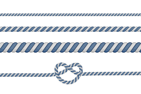 Set of different thickness ropes isolated on white. Vector illustration.