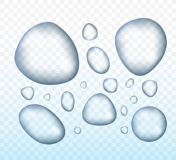 Gota de agua transparente sobre fondo gris claro. Ilustración vectorial — Vector de stock