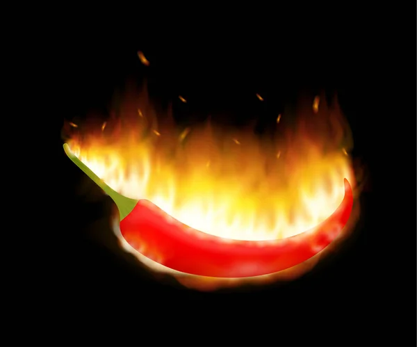A burning hot spicy red chilli pepper covered in flames. Extra spicy pepper. Vector illustration. — Stock Vector