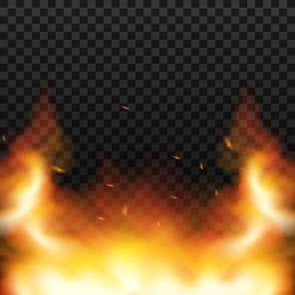Red Fire jiskří vektor letí nahoru. Hořící částice. Plamen ohně s jiskry ve vzduchu nad temnou nocí. Vektorová ilustrace. — Stockový vektor