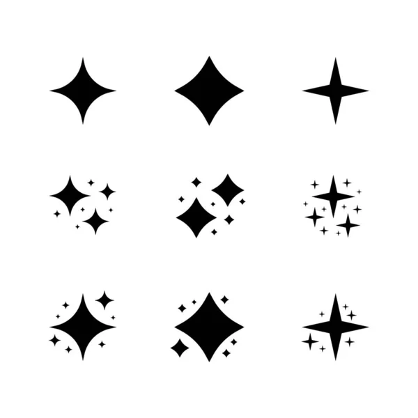 Siyah parıltı sembolleri vektör. Orijinal vektör yıldızlarının kümesi parlayan bir simge. Parlak havai fişek, dekorasyon pırıltısı, parlak ışık. vektör illüstrasyonu. — Stok Vektör