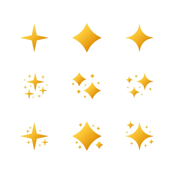 El oro brilla vector de símbolos. El conjunto de estrellas vectoriales originales brillan icono. Fuegos artificiales brillantes, decoración brillante, destello brillante. ilustración vectorial . — Vector de stock