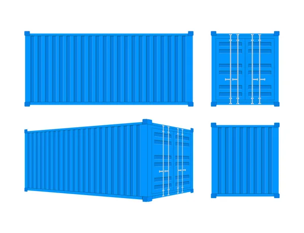 Contenedor de carga de envío azul de veinte y cuarenta pies. para Logística y Transporte. Stock de vectores Ilustración . — Vector de stock