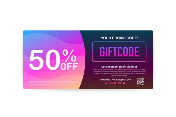 Promotiecode. Vector Cadeaubon met Coupon Code. Premium eGift Card Achtergrond voor E-commerce, Online winkelen. Marketing. Vectorillustratie. — Stockvector