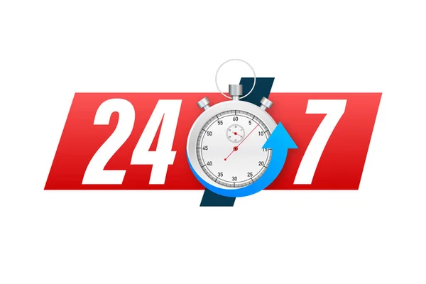 24-Stunden-Service-Konzept. 24-7 geöffnet. Unterstützen Sie Service-Symbol. Vektoraktiendarstellung. — Stockvektor