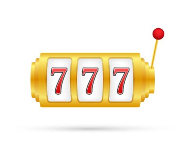 Oyun arkaplan tasarımı için geçmişe dönük pankart. Kazanan bayrak. Şanslı yedili büyük ikramiyesi olan kumar makinesi. Vektör stok illüstrasyonu.