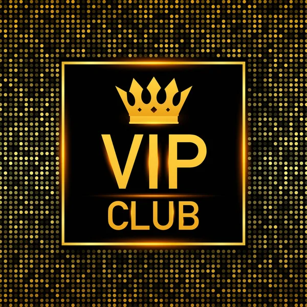Symbole doré de l'exclusivité, le label VIP club aux paillettes. Personne très importante - icône VIP sur fond sombre Signe d'exclusivité avec éclat doré lumineux. Illustration vectorielle. — Image vectorielle