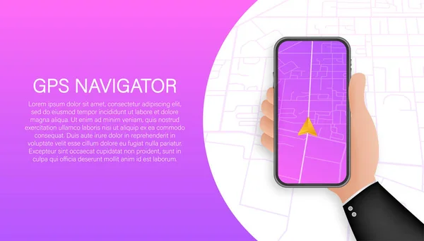 Navegação GPS. Aplicação de mapa de Smartphone. Ícone de pino de mapa. Ilustração do estoque vetorial . — Vetor de Stock