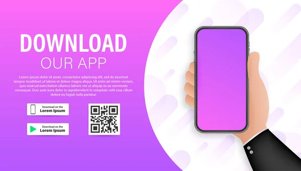 Downloadseite der mobilen App. Smartphone mit leerem Bildschirm für Ihre App. App herunterladen. Vektoraktiendarstellung — Stockvektor