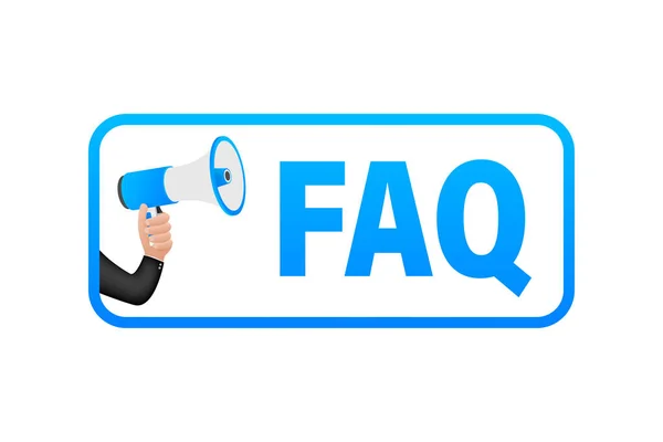 Foire aux questions FAQ bannière. Ordinateur avec icônes de question. Illustration vectorielle. — Image vectorielle