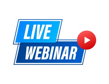 Canlı Webinar Düğmesi, simge, amblem, etiket. Vektör illüstrasyonu.