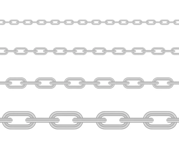 Kovový řetěz. Blokový řetěz. Kolekce bezešvých kovových řetězů zbarvených stříbrem. Obrázek vektorové populace. — Stockový vektor