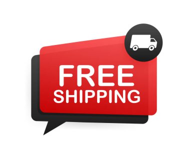 Ücretsiz nakliye. Kamyonetli rozet. Vektör hisse çizimi.