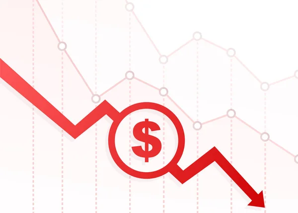 Ztráta. Cash with down arrow stocks graph, concept of financial crisis, market fall, bankruptcy. Obrázek vektorové populace. — Stockový vektor