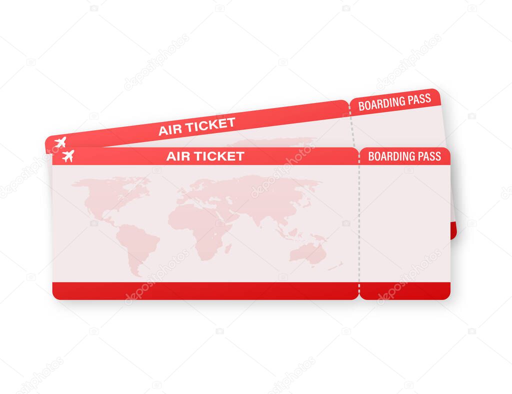 Airline tickets or boarding pass inside of special service envelope. Vector stock illustration.