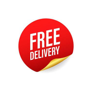 Beleş teslimat. Kamyonetli rozet. Vektör hisse çizimi.