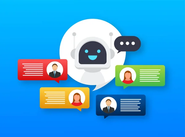 Ícone de robô. Bot design sinal. Conceito de símbolo Chatbot. Robô de serviço de suporte de voz. Robô de suporte online. Ilustração vetorial. — Vetor de Stock