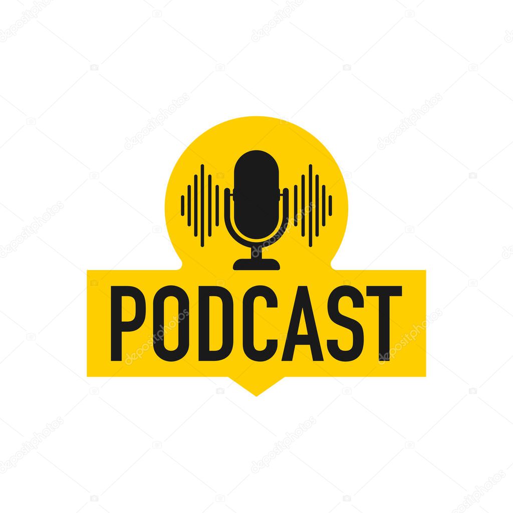 Podcast. Badge, icon, stamp, logo. Vector illustration.