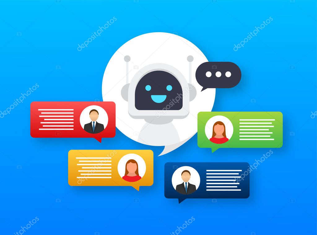 Robot icon. Bot sign design. Chatbot symbol concept. Voice support service bot. Online support bot. Vector illustration.