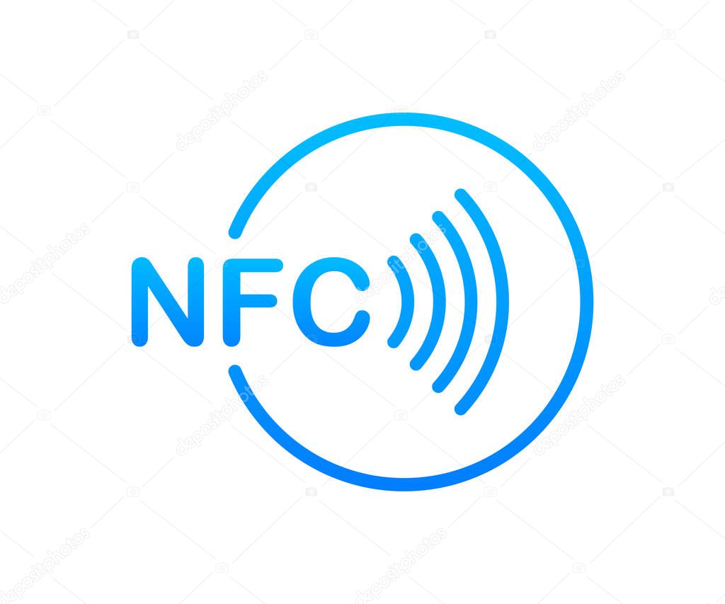 Contactless wireless pay sign logo. NFC technology. Vector stock illustration.