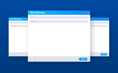 E- posta şablonu. Boş e- posta tarayıcı penceresi. Posta iletisi web sayfası vektör çerçevesi. Vektör illüstrasyonu.