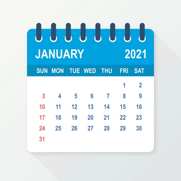Styczeń 2021 Liść kalendarza. Kalendarz 2021 w płaskim stylu. Ilustracja wektora. — Wektor stockowy