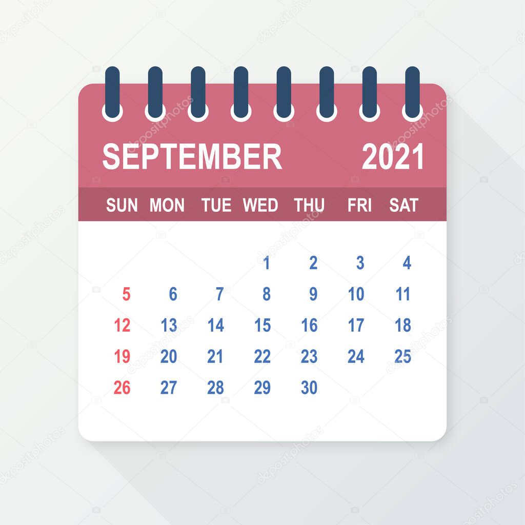 September 2021 Calendar Leaf. Calendar 2021 in flat style. Vector illustration.