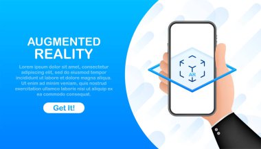 Sanal gerçeklik. Video oyunu tasarımı için AR. Medya teknolojisi. Geliştirilmiş gerçeklik tasarımı. Vektör stok illüstrasyonu.