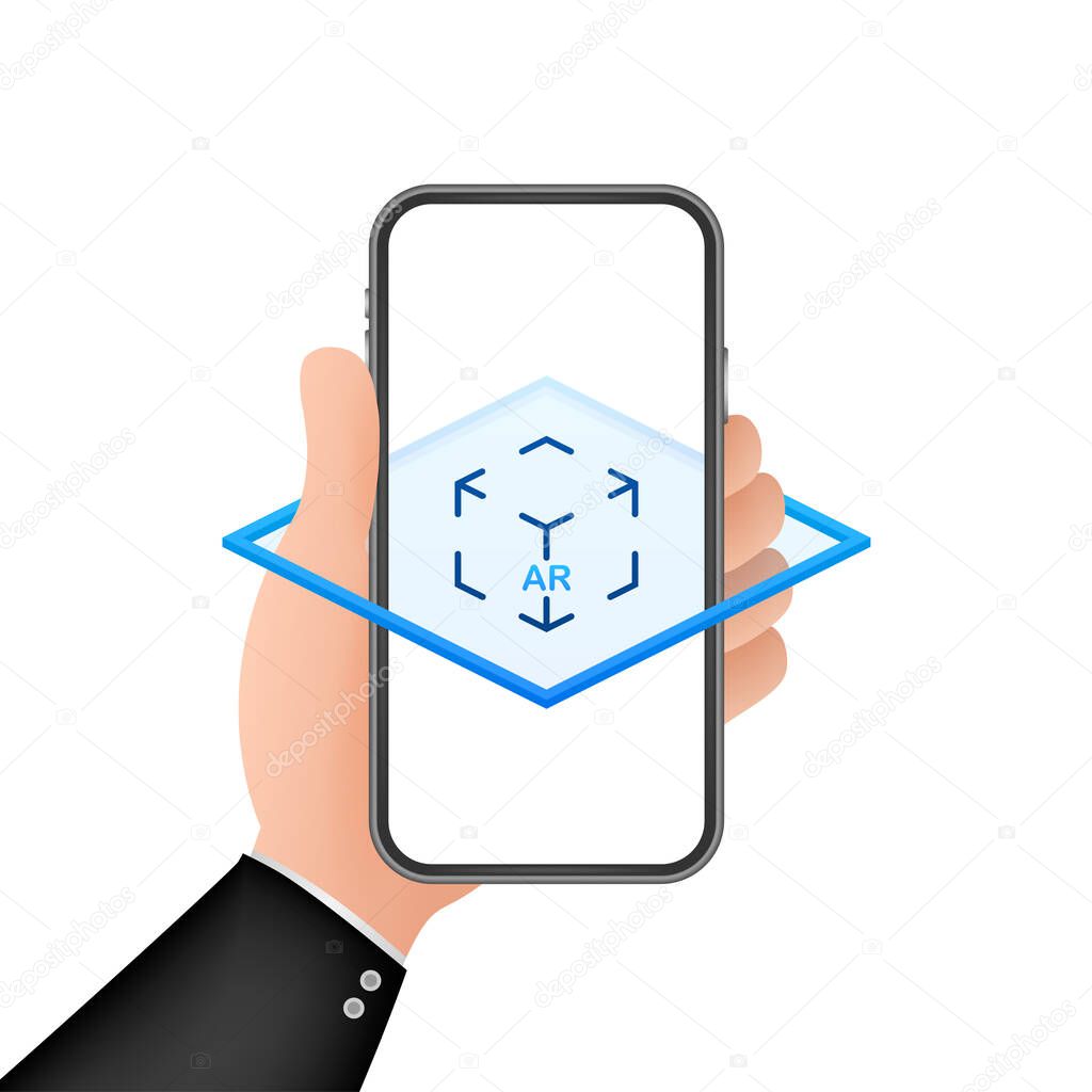 Virtual reality. AR for video game design. Media technology. Design concept augmented reality. Vector stock illustration
