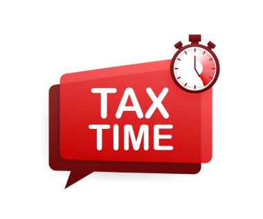 Beyaz arkaplanda vergi zamanı kırmızı etiketi. Vektör stok illüstrasyonu