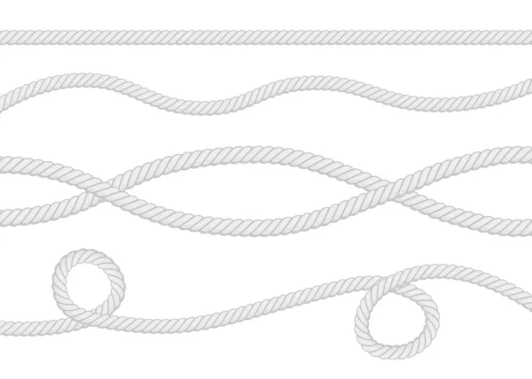 Conjunto de cuerdas de diferentes espesores aisladas en blanco. Ilustración vectorial. — Vector de stock