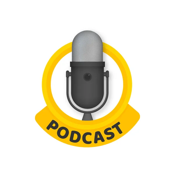 Podcast. Microfono con icone a bolle vocali. Illustrazione vettoriale. — Vettoriale Stock