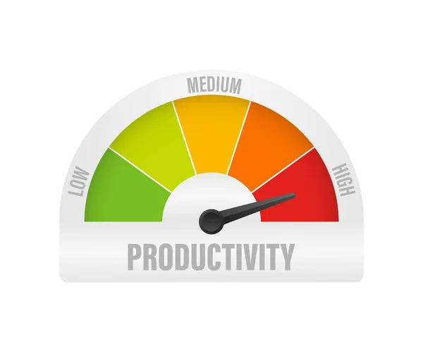 Productivity icon on speedometer. High Productivity meter. Vector stock illustration. — Stock Vector