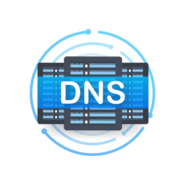 DNS Domain Name System Server. Concetto di rete di comunicazione globale. Concetto di ricerca web. Illustrazione vettoriale. — Vettoriale Stock