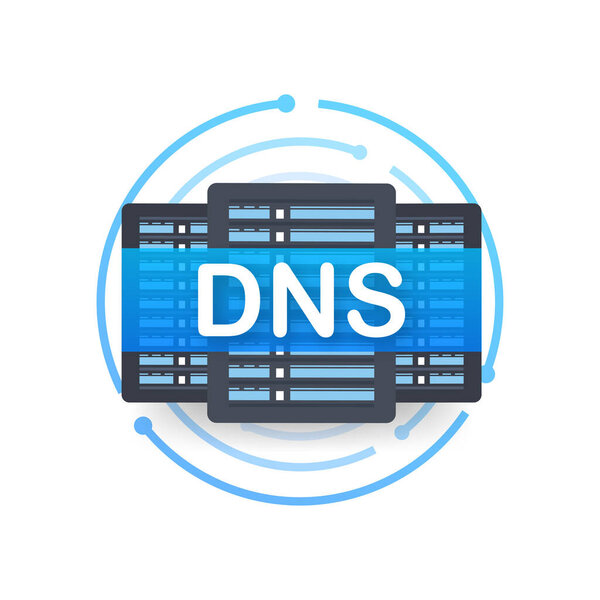 Система доменных имен DNS. Концепция глобальной сети связи. Концепция веб-поиска. Векторная иллюстрация.